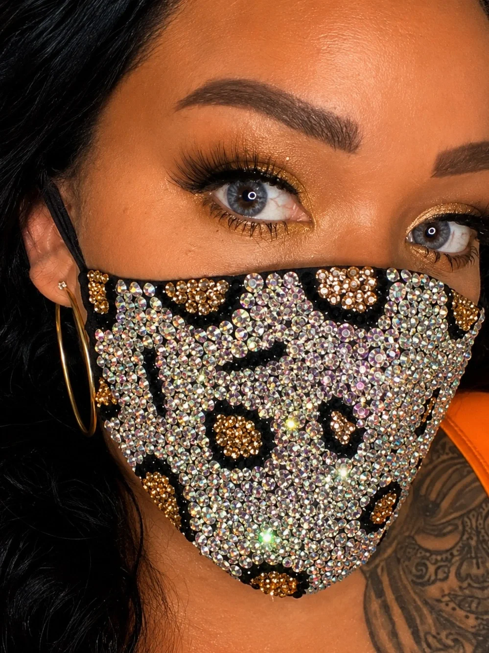 Leopard Print Rhinestone Face Mask New Halloween Cosplay Costume